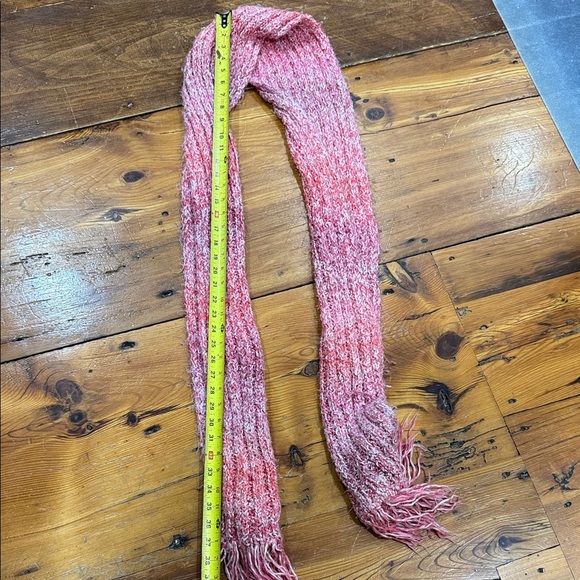Handmade Red Pink and White Hombre Knit Long Winter Holiday Scarf - Picture 6 of 9